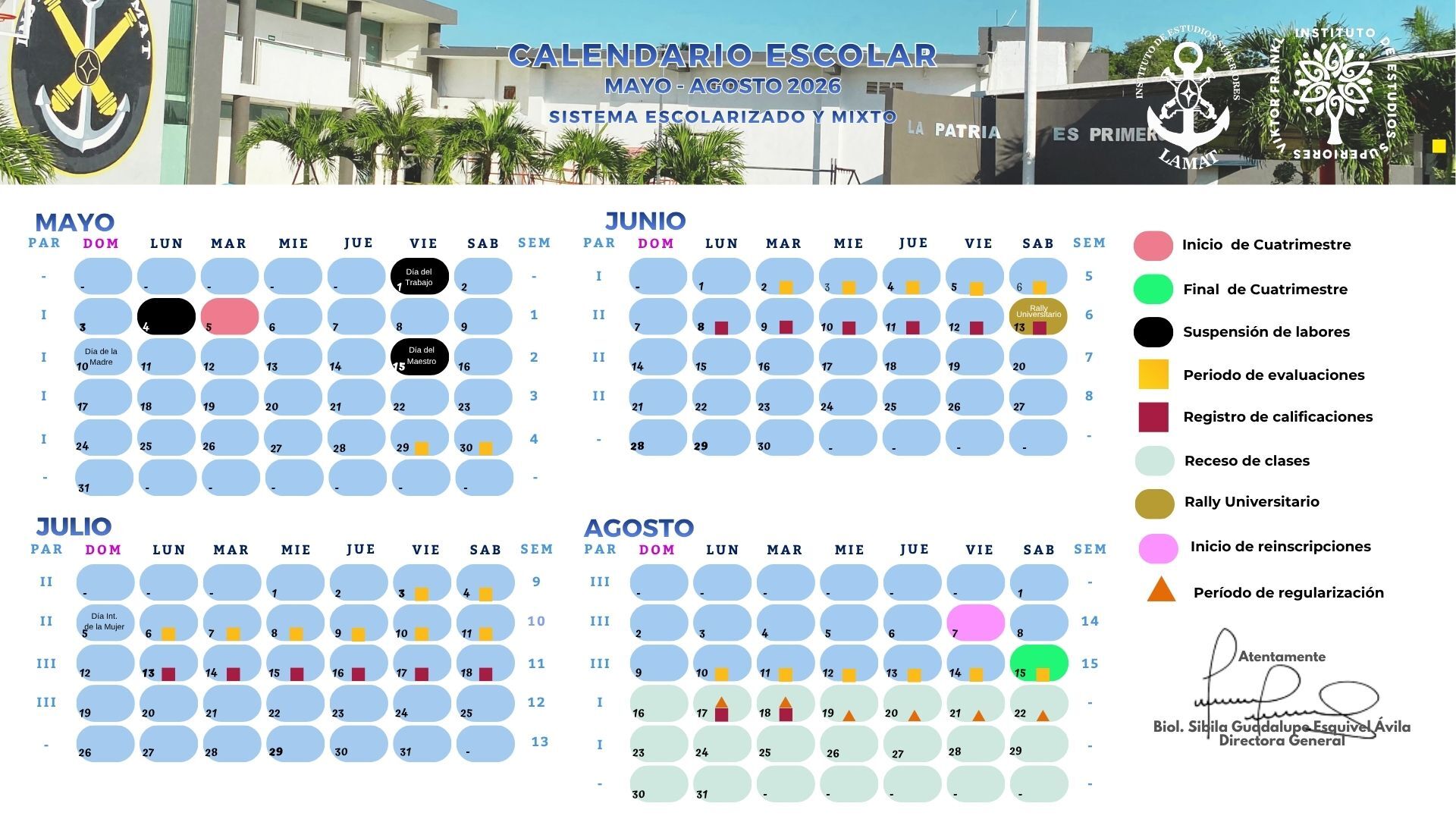 Calendario Escolar Mayo - Agosto 2026